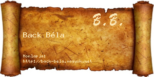 Back Béla névjegykártya